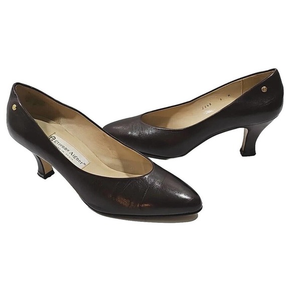 Etienne Aigner ~Woman Size 8~Brown Heels Shoes All Leather Upper "Priscila" - Picture 5 of 12